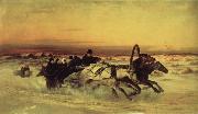 unknow artist Oil undated a Wintertroika in the gallop in sunset USA oil painting reproduction